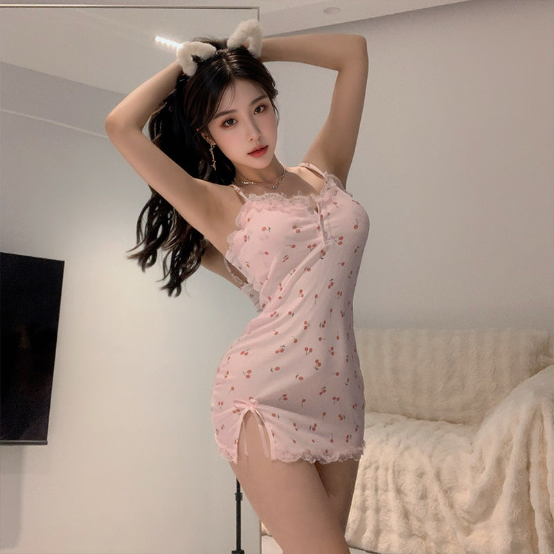Lace Backless Nightgown with Suspender