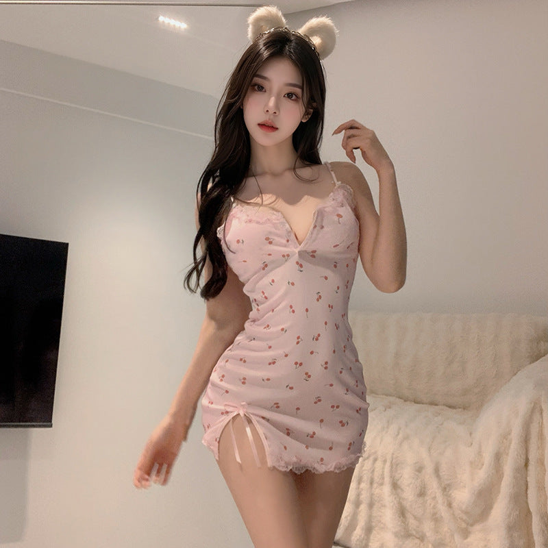 Lace Backless Nightgown with Suspender