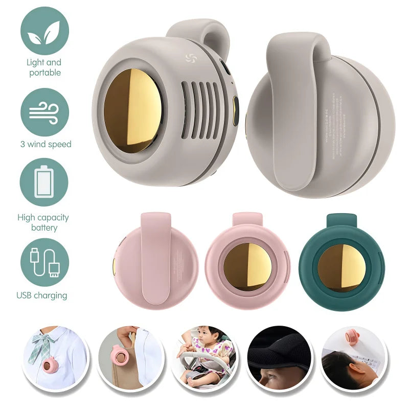 USB Mini Fan Clip Whirlwind Collar Waist Attachable Portable Snap on Fan MF019 Personal Hand Free Cooling Fan for Outdoor