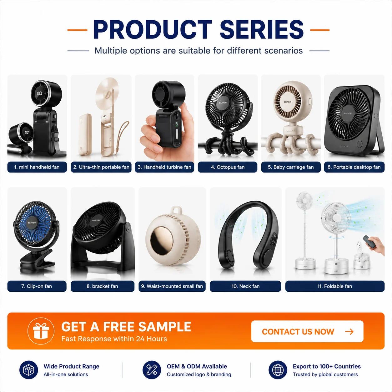 Portable USB Rechargeable Neck Waist Fan
