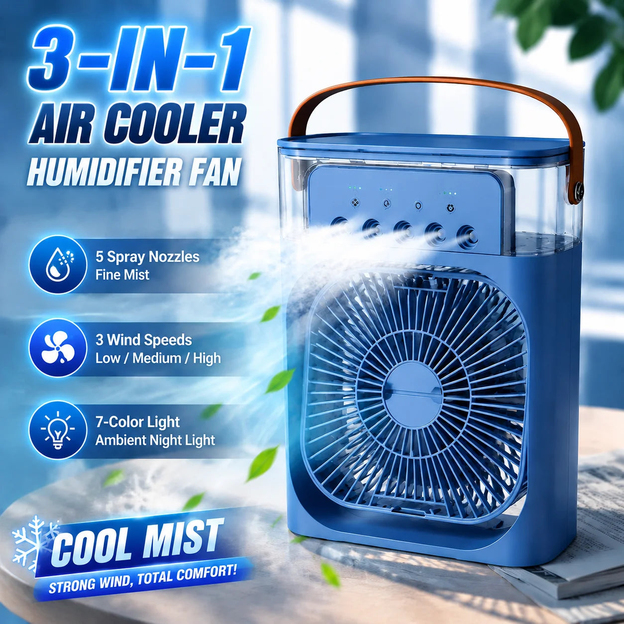Three in One Portable Air Cooler Humidifier Fan