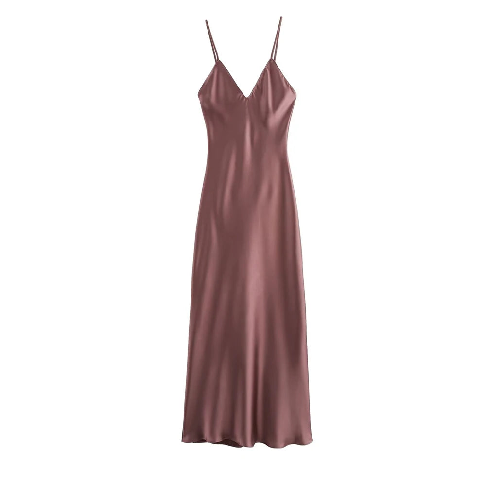 Elegant Satin Backless Midi Dress