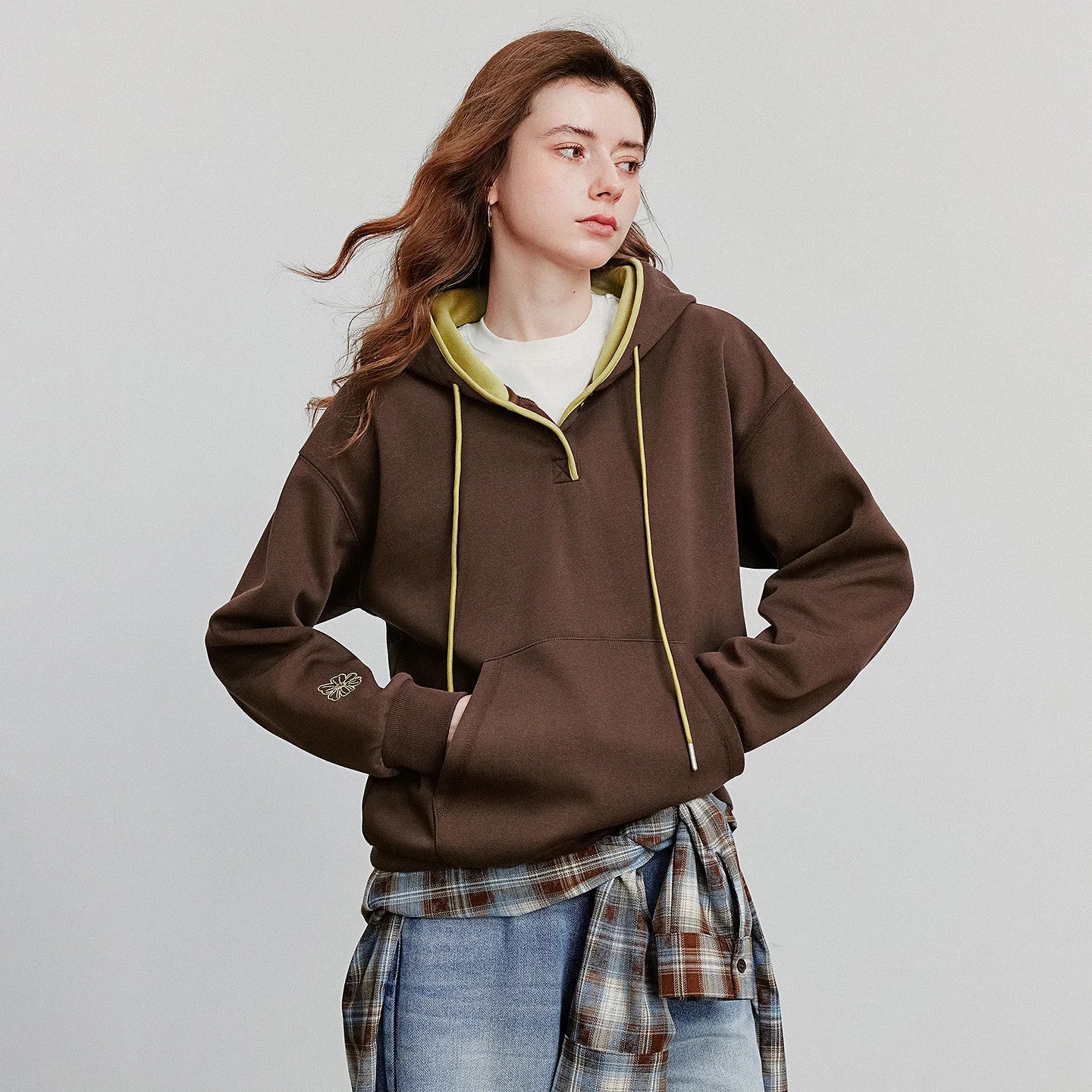 TOYOUTH Women Hoodies Sweatshirt 2026 Autumn New Contrasting Color Embroidery Splicing Hooded Pullover Tops