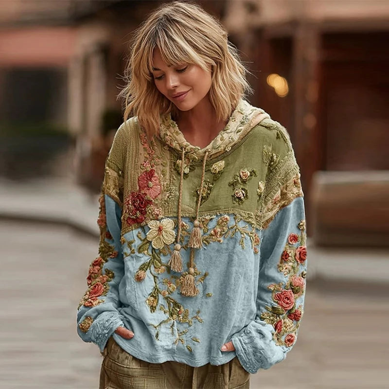 Casual French Flower Hoodie Top Women