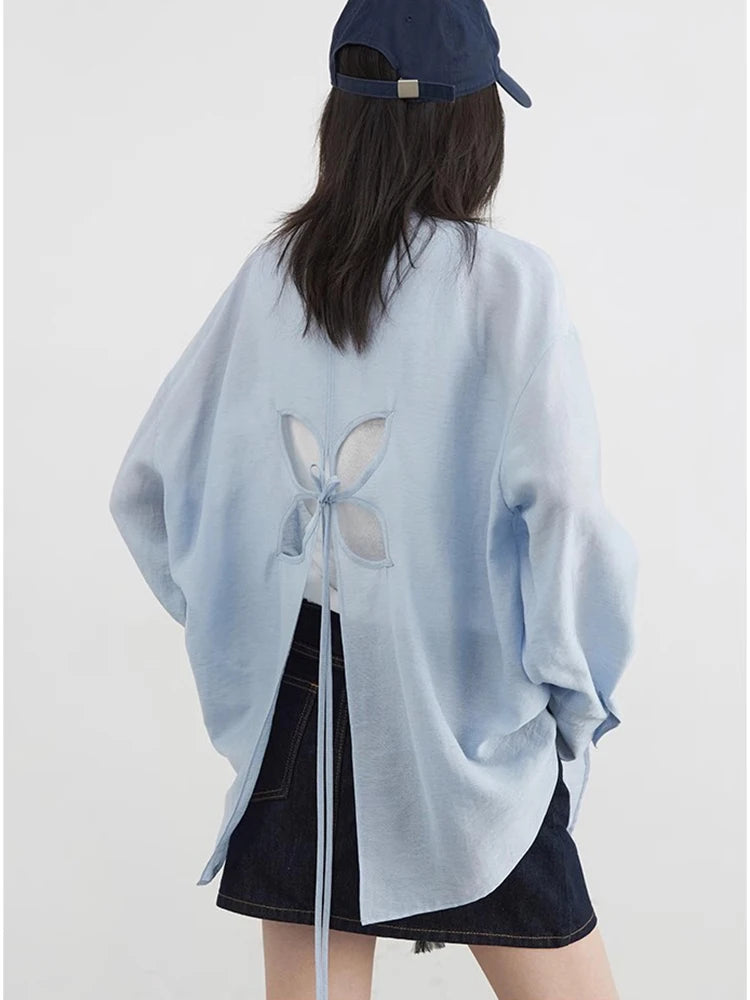 Elegant Back Hollow-Out Blouse Shirt