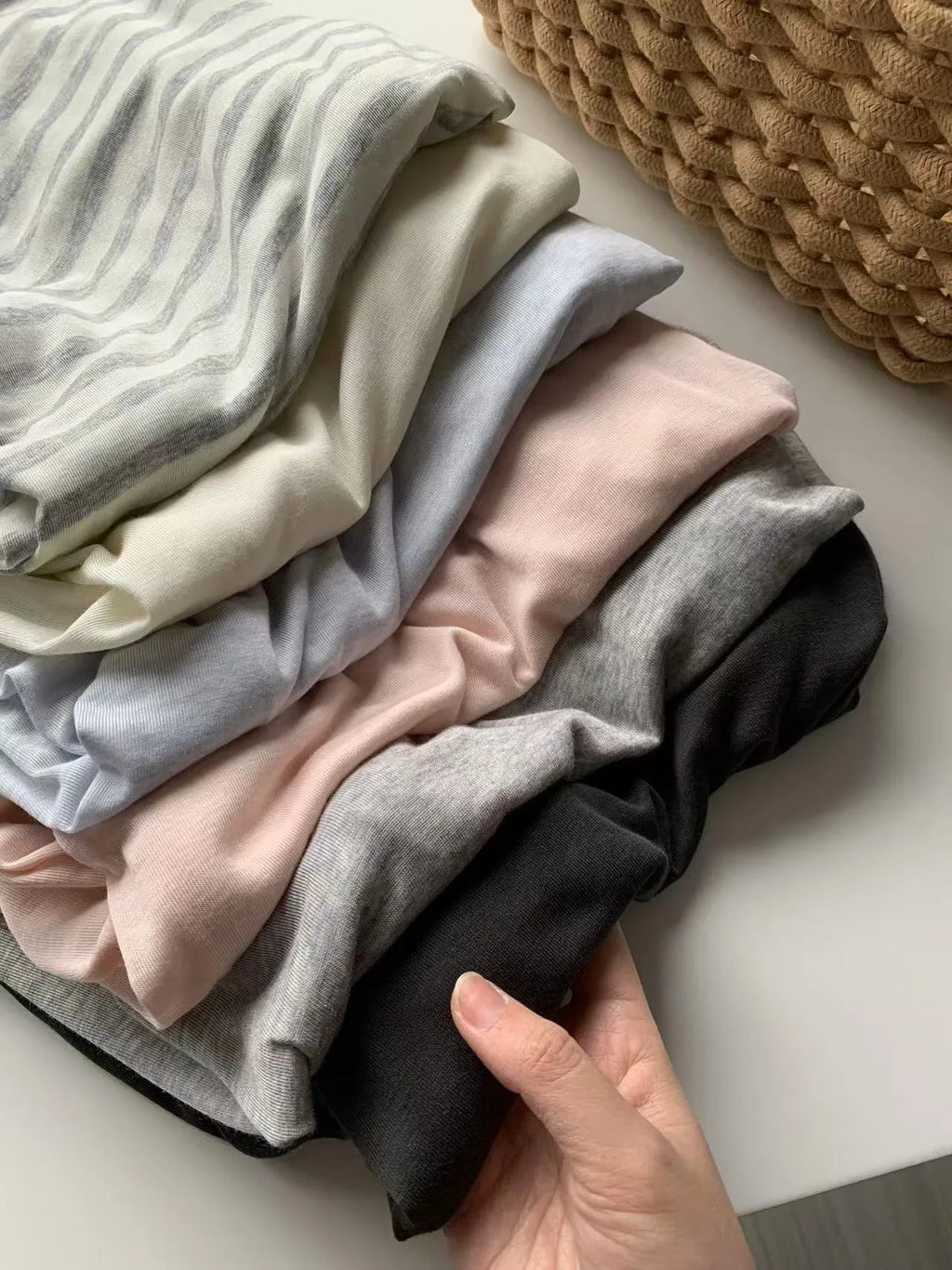 Spring Summer Basic Shirt For Women Silk Wool Simple Round Neck Top Lightweight Semi-sheer Tops