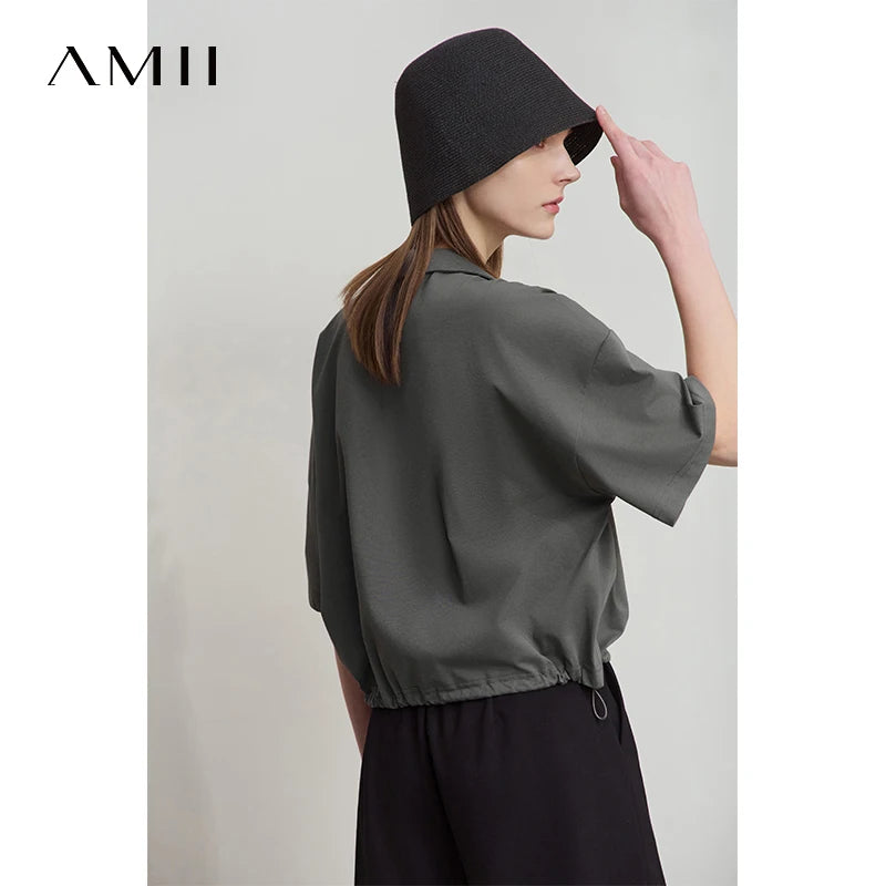 Amii Minimalist Cotton T-Shirts For Women 2026 Summer New V-Neck Pullover Loose Short Shoulder Sleeve Chic Commute Tops 12552001