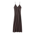 Women's Satin Midi Dress, V Neck, Thin Straps, Backless, Female Dresses, Sexy Fashion