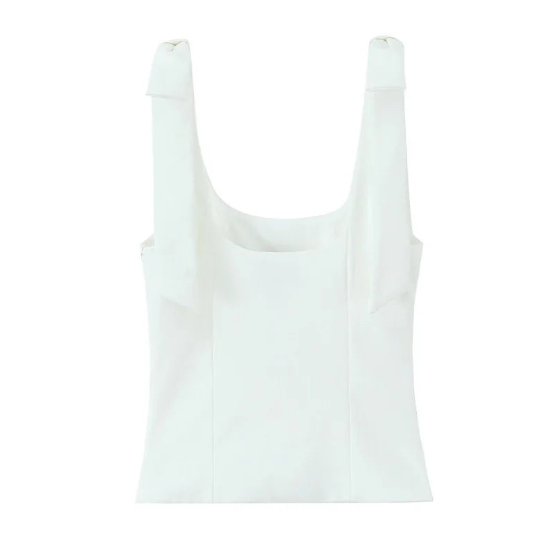 MUJER White Bow Crop Top Woman Sexy Backless Bustier Tops for Women Summer Camisole Sleeveless Tops Women Strap Short Tops Woman