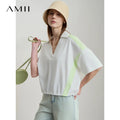 Amii Minimalist Cotton T-Shirts For Women 2026 Summer New V-Neck Pullover Loose Short Shoulder Sleeve Chic Commute Tops 12552001