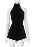 Contrast Ruffled Jumpsuit For Women Halter Sleeveless Slim Rompers Fashion Splice Casual High Waist Female Playsuits