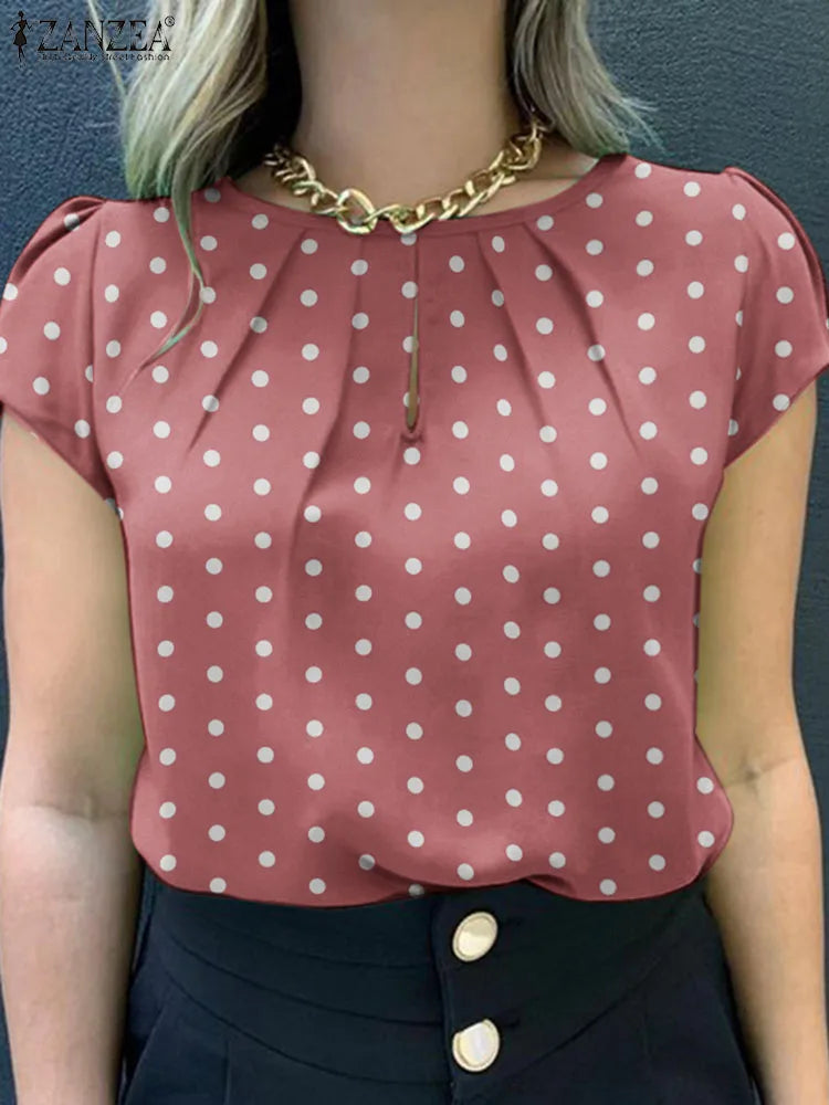 2026 Summer Tunic Tops ZANZEA Women Short Sleeve Polka Dots Blouse Work Holiday Shirt Casual O Neck Blusas Female Chemise Mujer