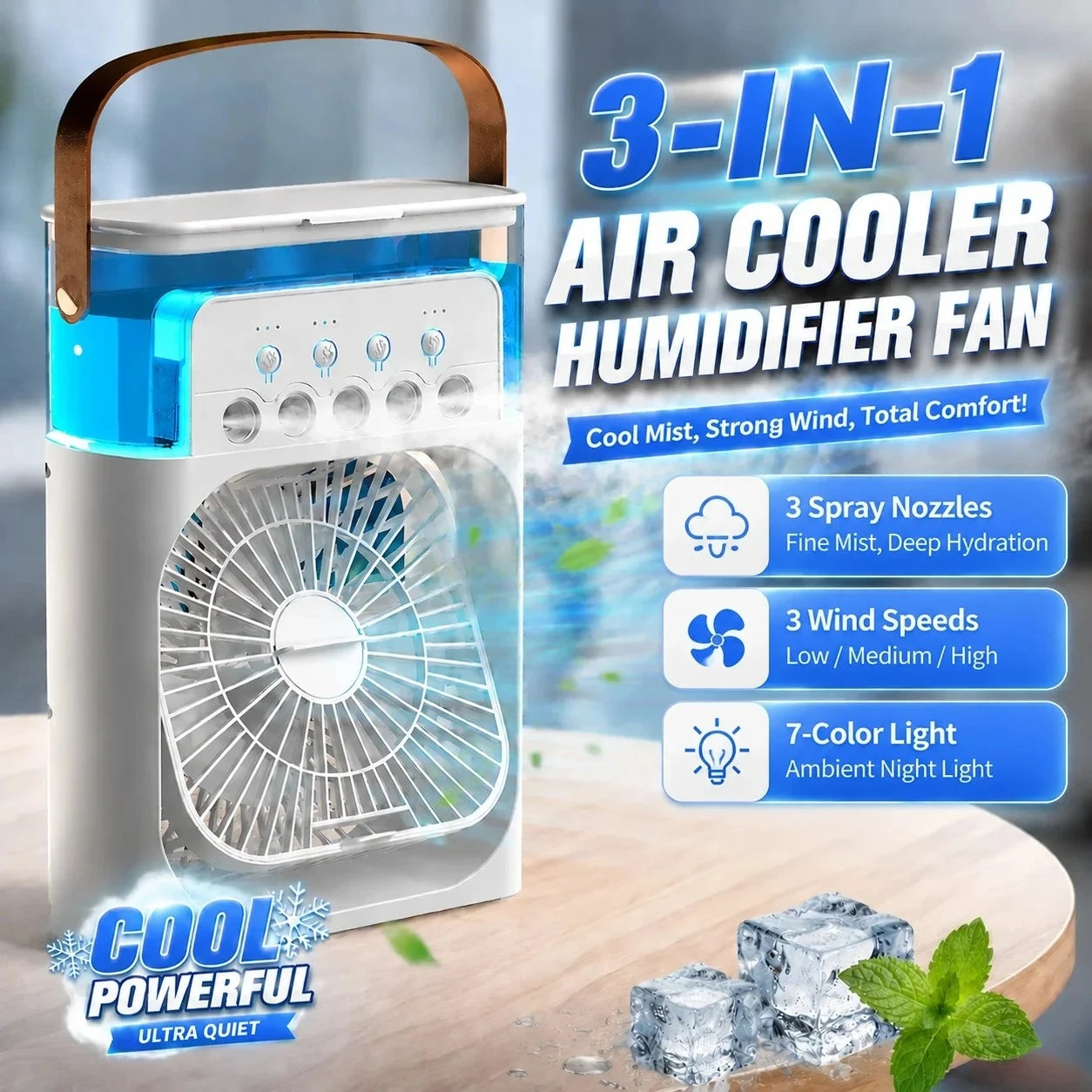 Three in One Portable Air Cooler Humidifier Fan