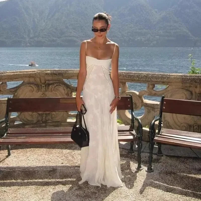 white Corseted Floral jacquard Maxi Dress for women straps sleeveless party dress new sexy summer dress