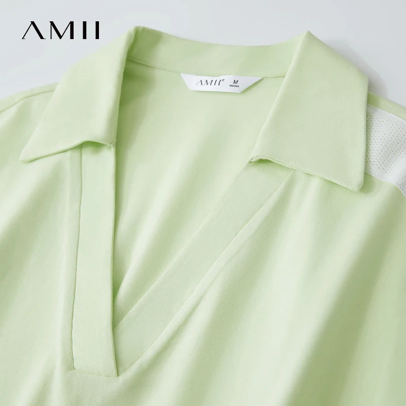 Amii Minimalist Cotton T-Shirts For Women 2026 Summer New V-Neck Pullover Loose Short Shoulder Sleeve Chic Commute Tops 12552001