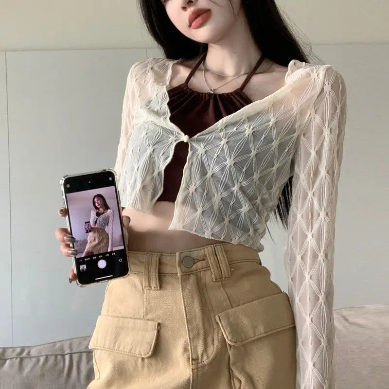 Chic Crochet Cropped Sunproof Cardigan