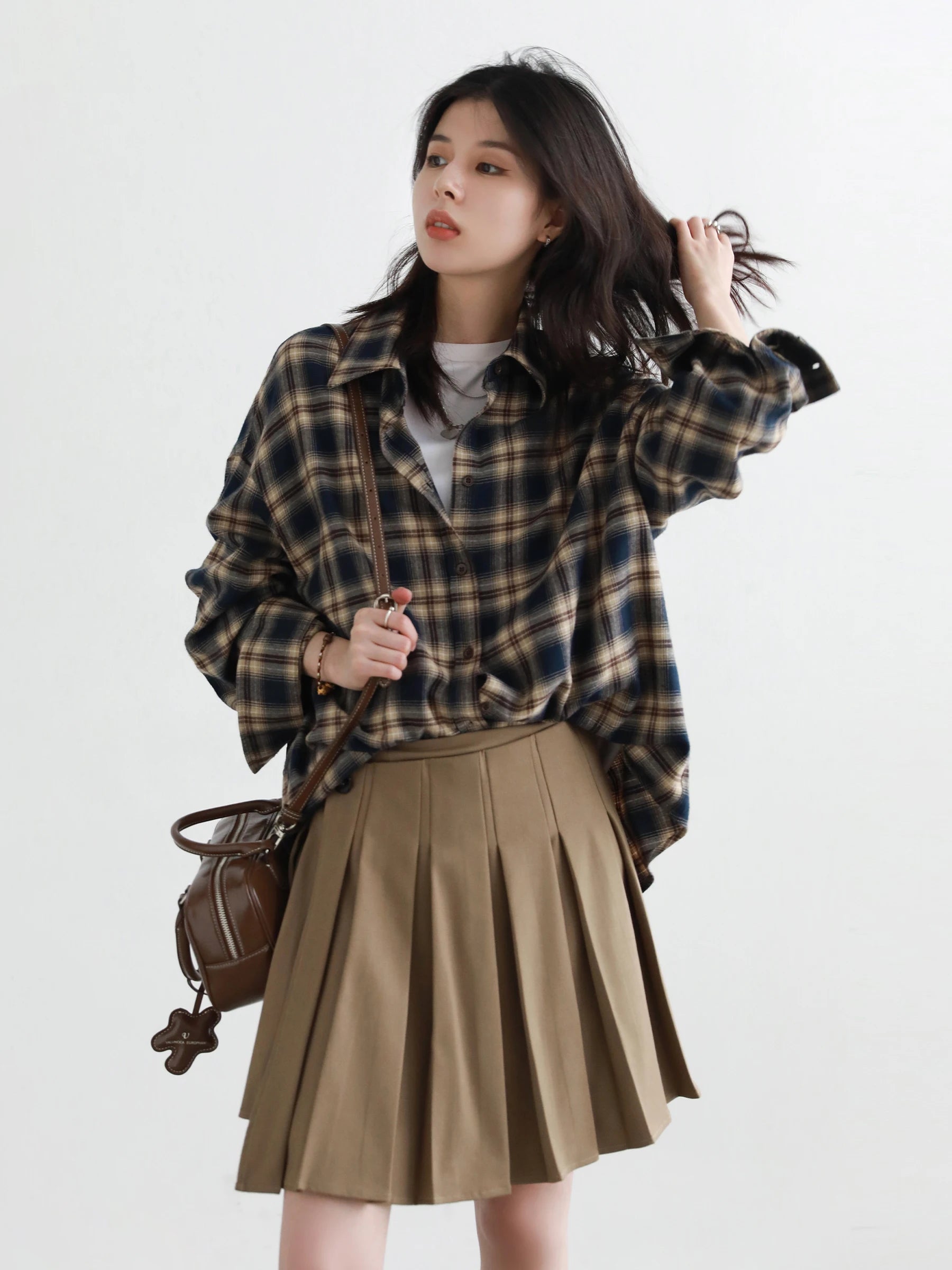CHIC VEN Women Shirts Loose Casual New Sanding Plaid Shirt Long Sleeve Medium Long Length Blouses Female Tops Spring Autumn 2026