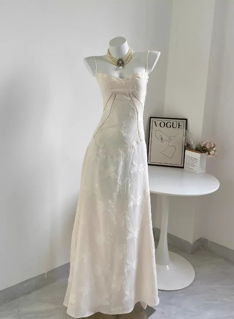 white Corseted Floral jacquard Maxi Dress for women straps sleeveless party dress new sexy summer dress