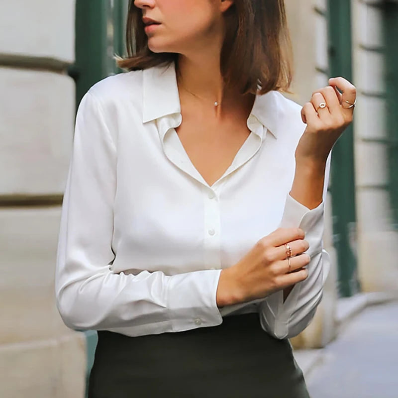 Elegant Satin Button-Up Silk Blouse