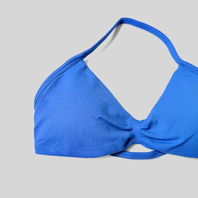 Seamless Gym Sport Bra Breathable Strappy Halter Bra Shockproof Crop Top Fitness Push Up Workout Top Women