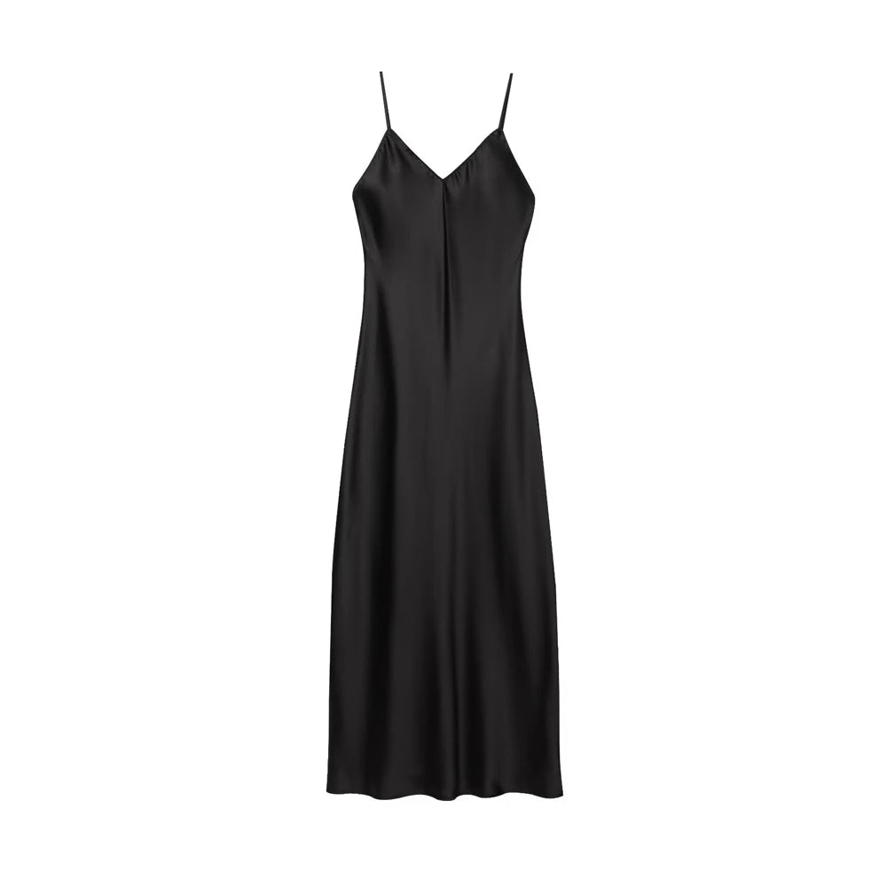 Elegant Satin Backless Midi Dress