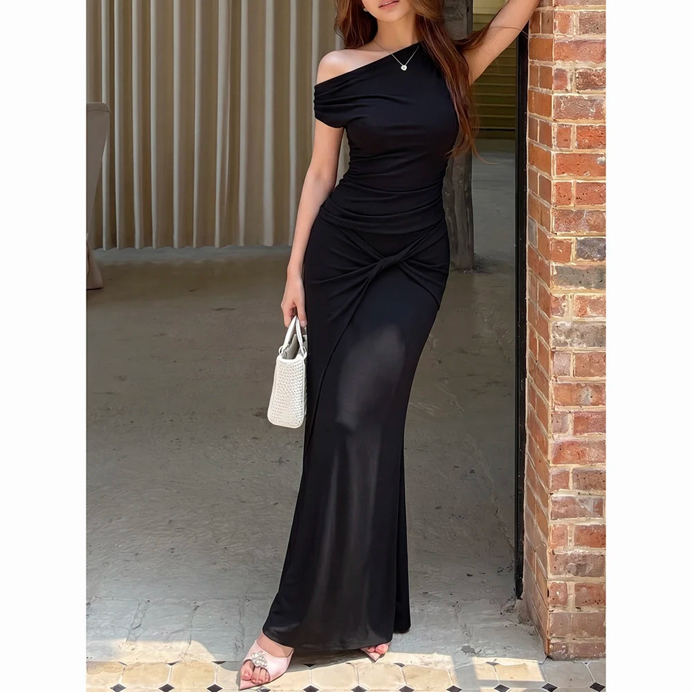Summer 2026 Women's Fashion T-shirt Top Half Skirt Fish Tail Skirt Set Side Shoulder Design Knot Waist Slimming Effect