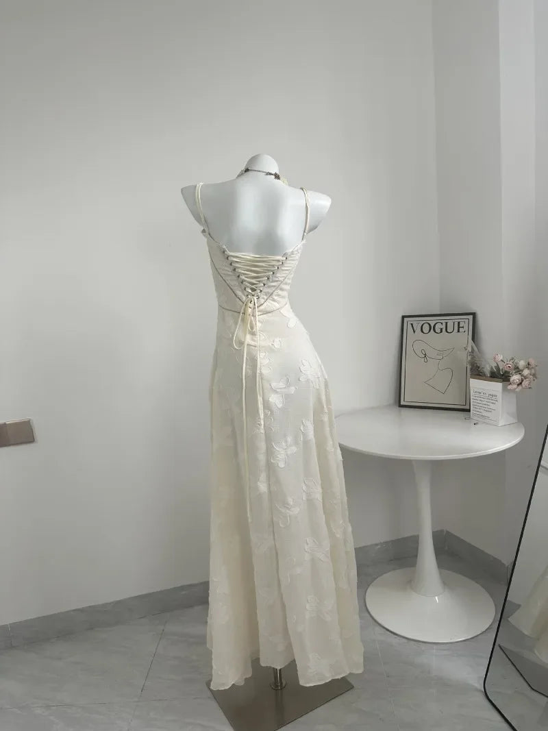 white Corseted Floral jacquard Maxi Dress for women straps sleeveless party dress new sexy summer dress
