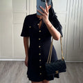White Elegant Knitted Mini Dress For Women Metal Button Sexy Slim Rib Sweater Dress Holiday Party Outfits Autumn 2026 New