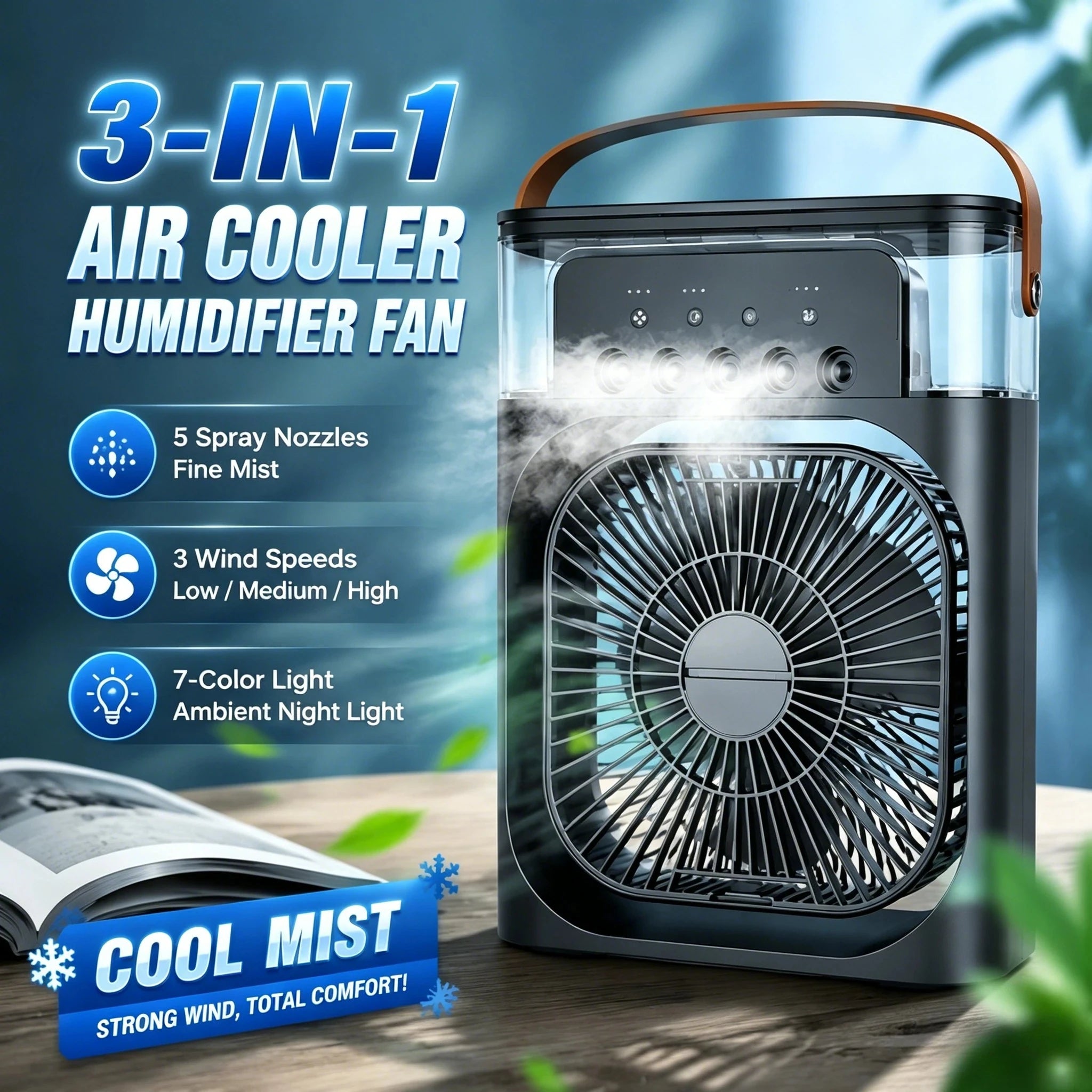 Three in One Portable Air Cooler Humidifier Fan