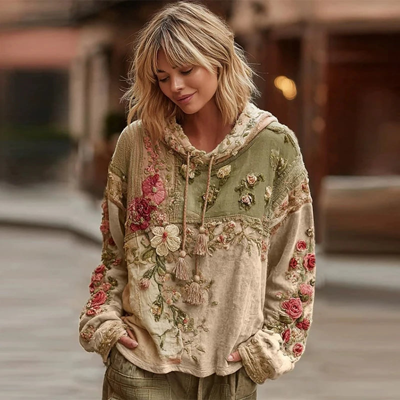 Casual French Flower Hoodie Top Women