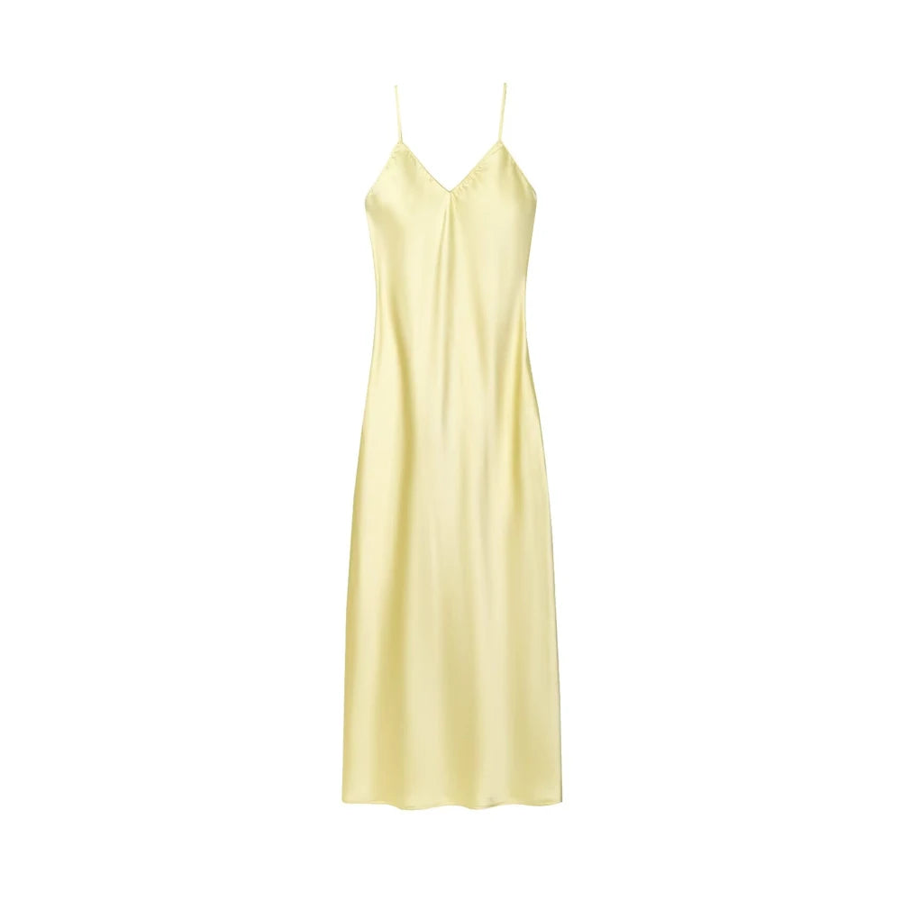 Elegant Satin Backless Midi Dress