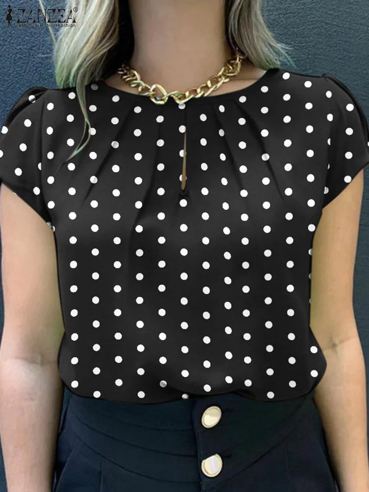 2026 Summer Tunic Tops ZANZEA Women Short Sleeve Polka Dots Blouse Work Holiday Shirt Casual O Neck Blusas Female Chemise Mujer