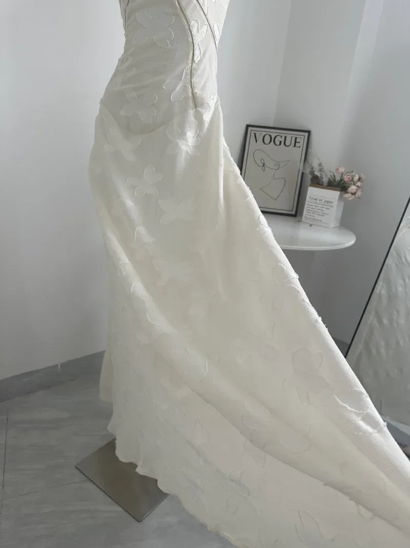 white Corseted Floral jacquard Maxi Dress for women straps sleeveless party dress new sexy summer dress