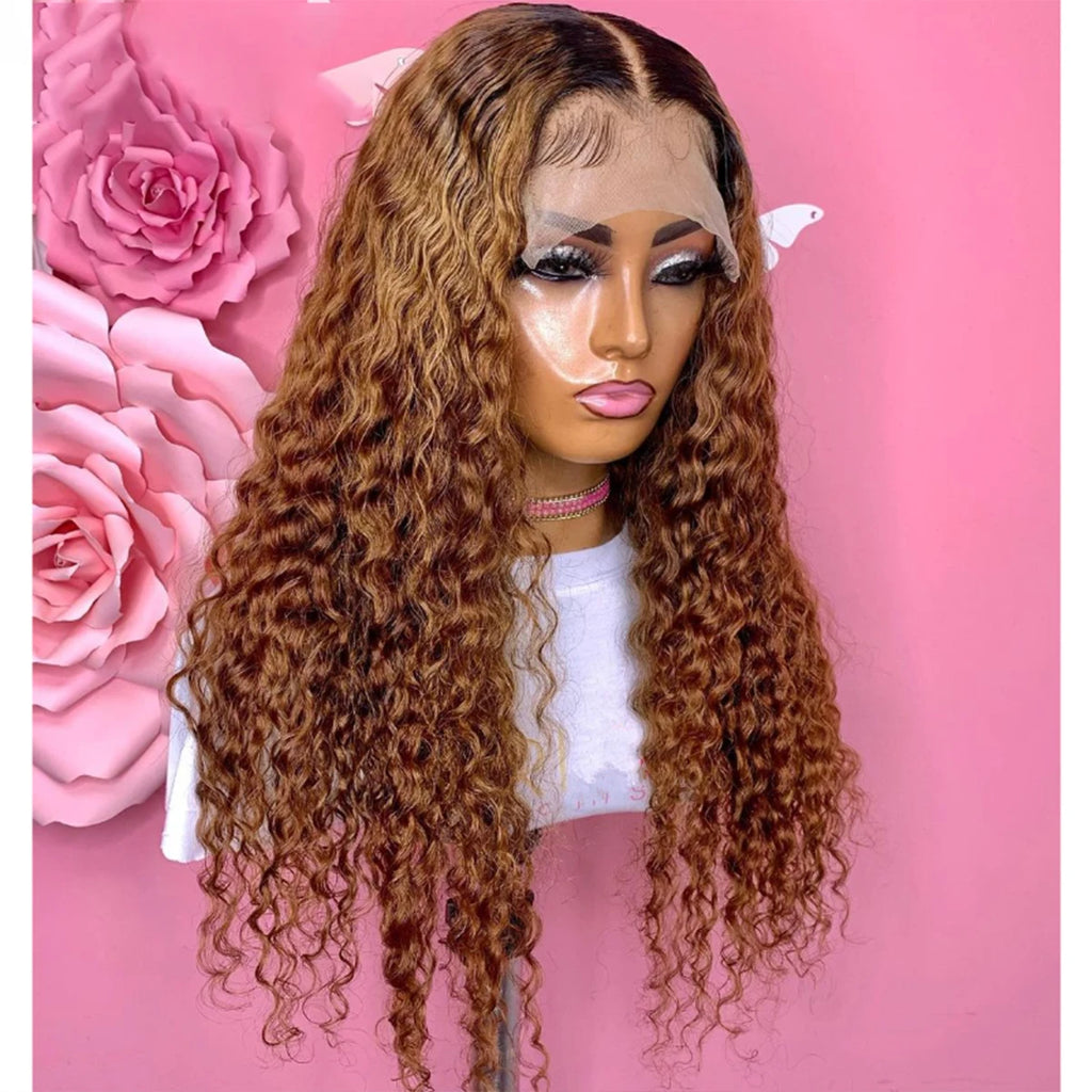 Preplucked 26inch Soft Lace Front Wigs Ombre Black Blonde Kinky Curly Synthetic For African Women Glueless Baby Hair Daily