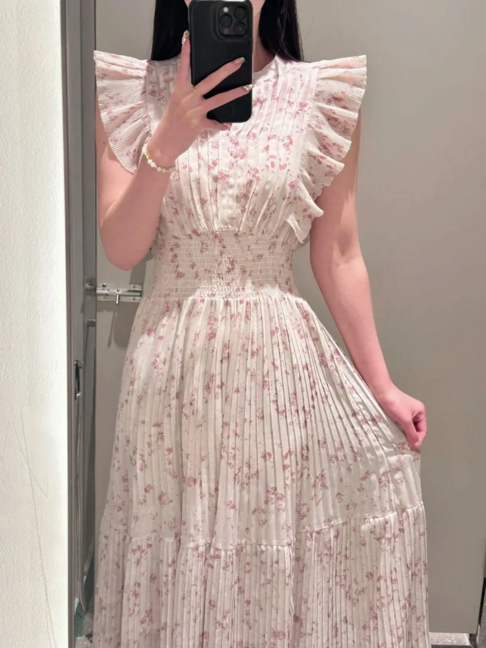 Elegant Ruffle Sleeve Chiffon Dress