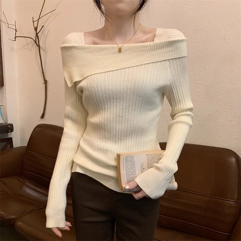 Elegant Off-Shoulder Knit Sweater