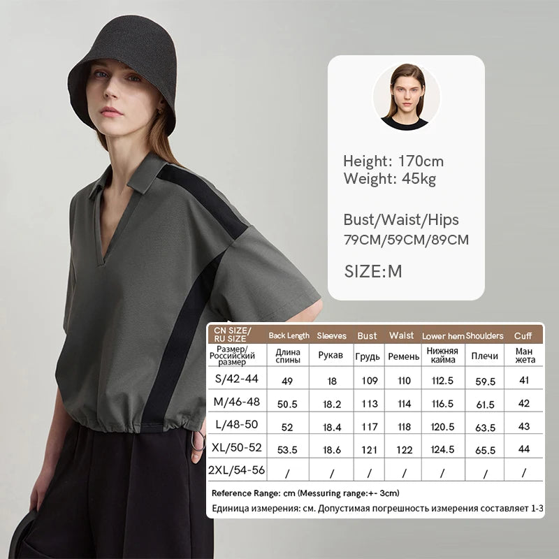 Amii Minimalist Cotton T-Shirts For Women 2026 Summer New V-Neck Pullover Loose Short Shoulder Sleeve Chic Commute Tops 12552001