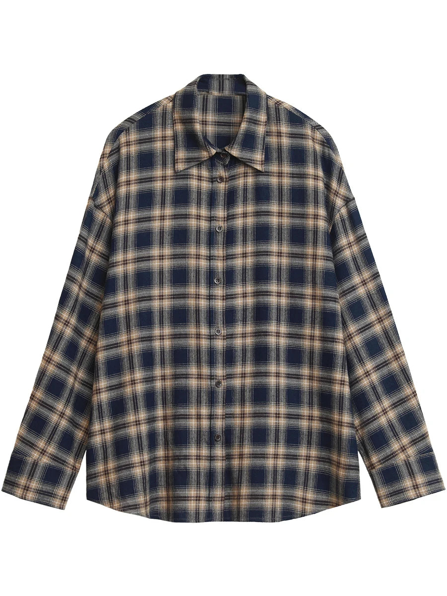 CHIC VEN Women Shirts Loose Casual New Sanding Plaid Shirt Long Sleeve Medium Long Length Blouses Female Tops Spring Autumn 2026