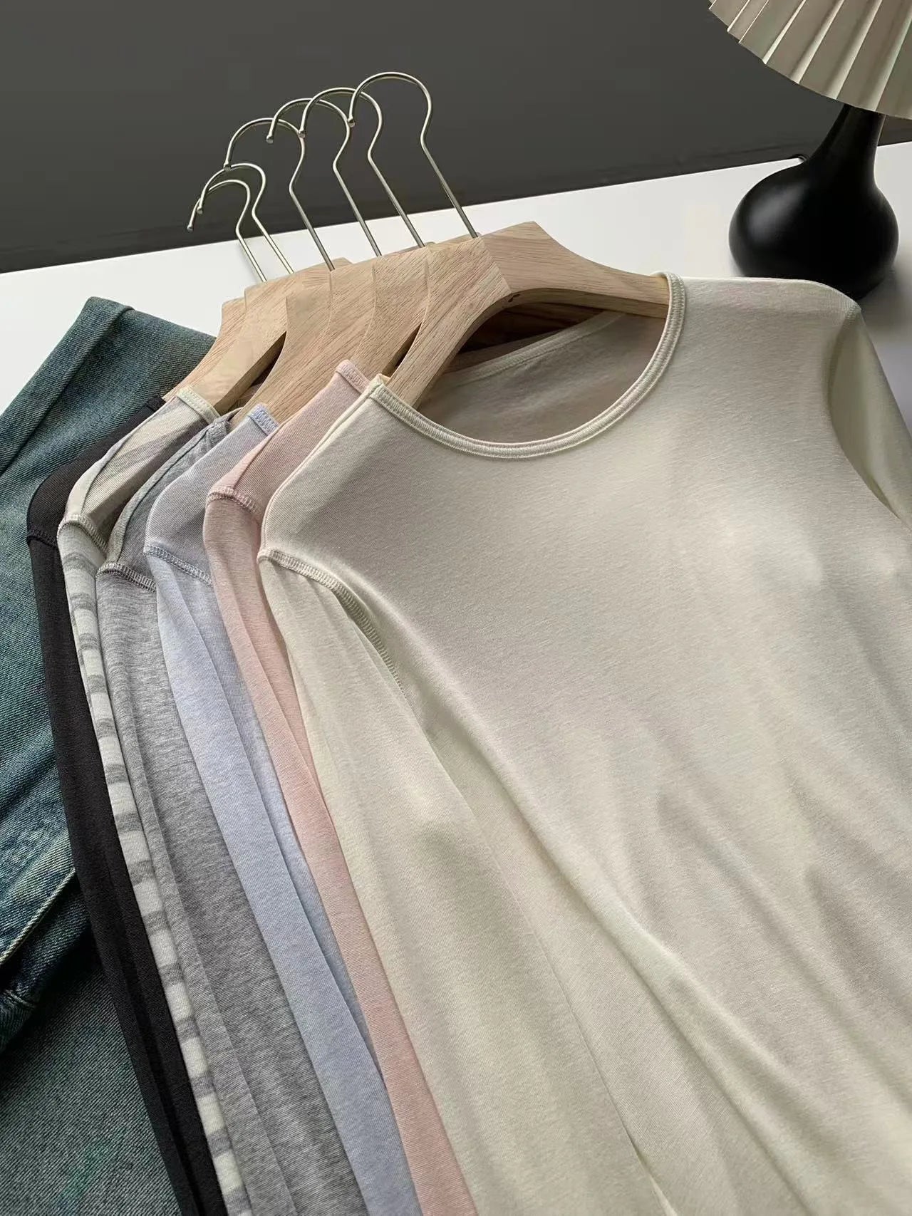 Spring Summer Basic Shirt For Women Silk Wool Simple Round Neck Top Lightweight Semi-sheer Tops
