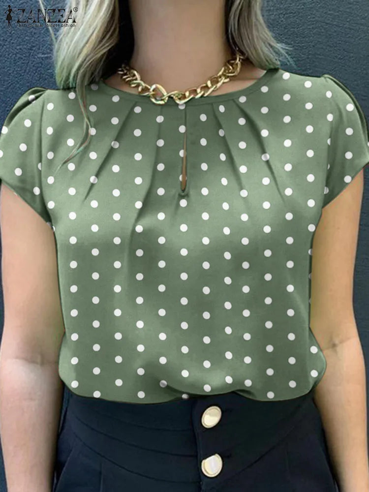 2026 Summer Tunic Tops ZANZEA Women Short Sleeve Polka Dots Blouse Work Holiday Shirt Casual O Neck Blusas Female Chemise Mujer