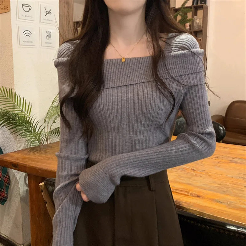 Elegant Off-Shoulder Knit Sweater