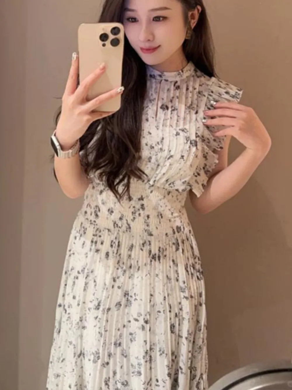 Elegant Ruffle Sleeve Chiffon Dress