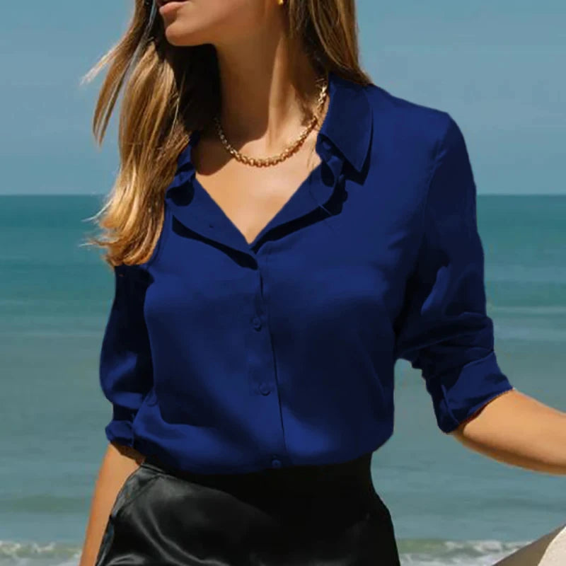 Elegant Satin Button-Up Silk Blouse
