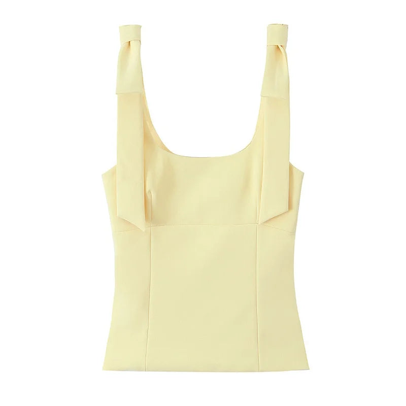 MUJER White Bow Crop Top Woman Sexy Backless Bustier Tops for Women Summer Camisole Sleeveless Tops Women Strap Short Tops Woman