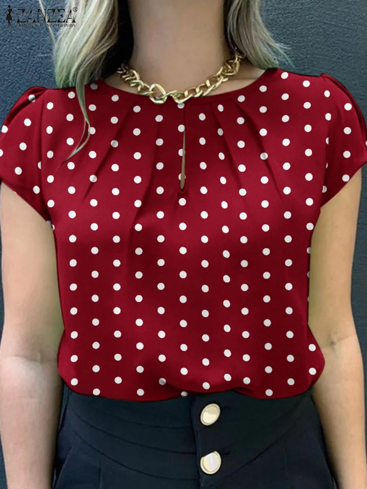 2026 Summer Tunic Tops ZANZEA Women Short Sleeve Polka Dots Blouse Work Holiday Shirt Casual O Neck Blusas Female Chemise Mujer