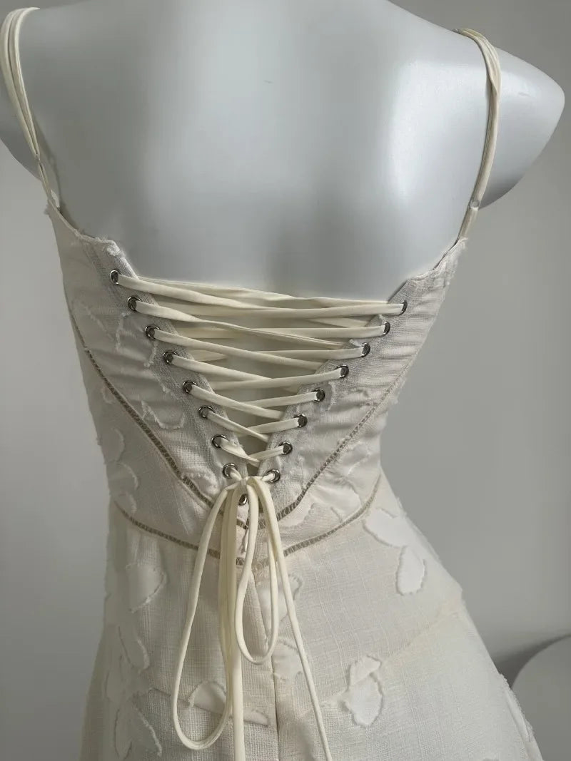 white Corseted Floral jacquard Maxi Dress for women straps sleeveless party dress new sexy summer dress