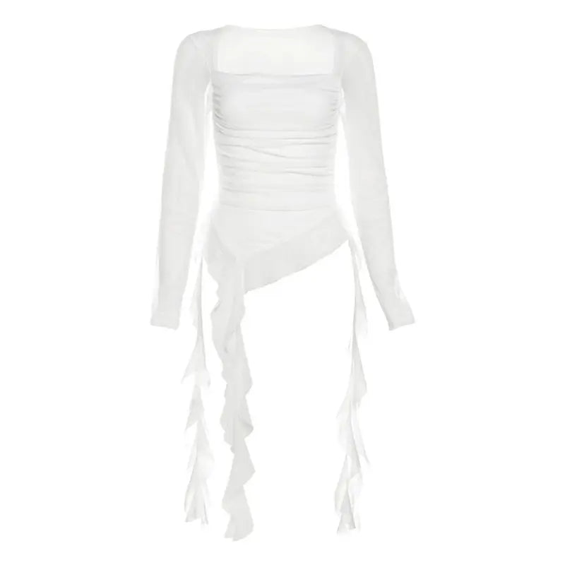 Ruffle Long Sleeve Sexy T-Shirts Fashion