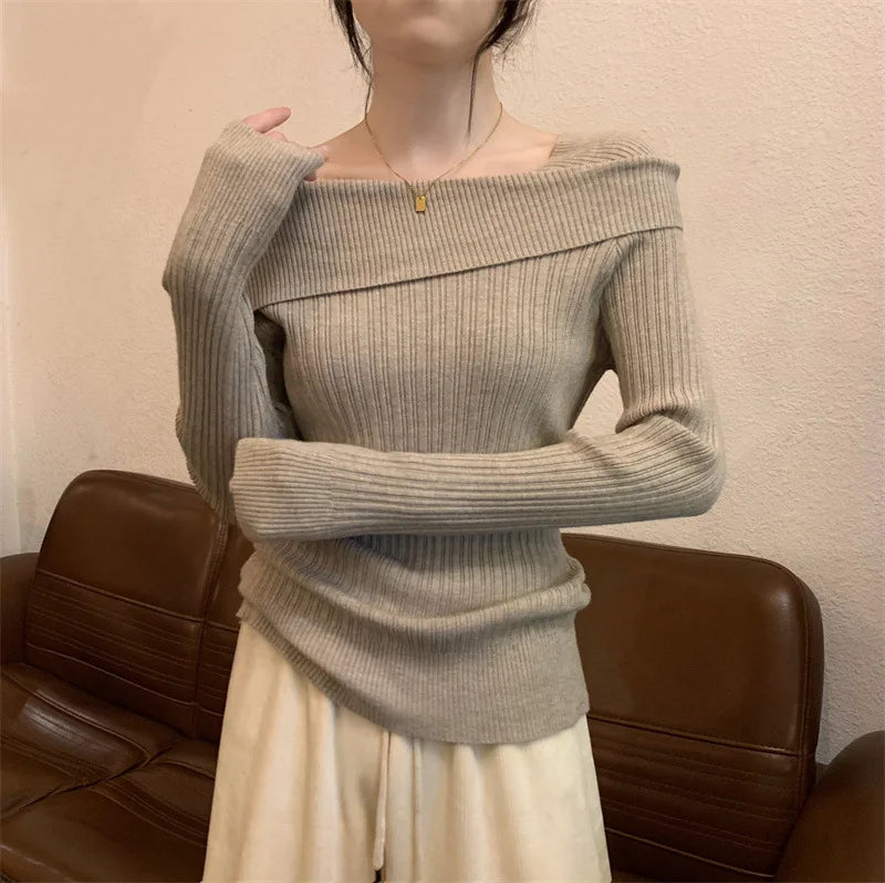 Elegant Off-Shoulder Knit Sweater