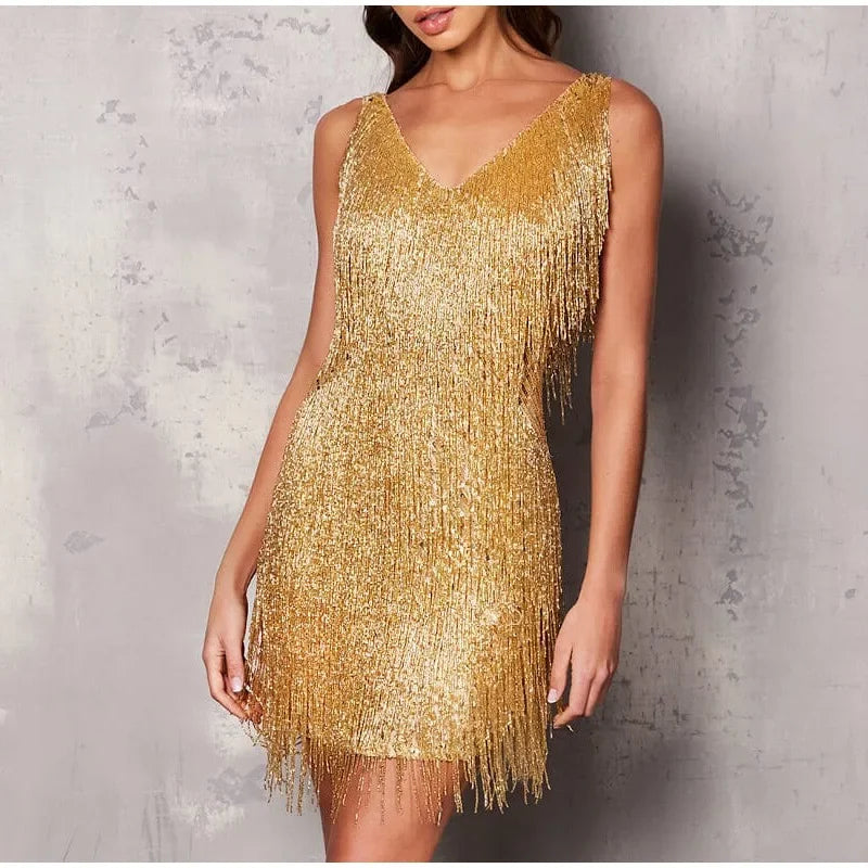 2026 New Sexy Tassel Sequins Feather Mini Dress Women Spaghetti Strap Stitching Dresses Female Elegant Evening Party Club Dress