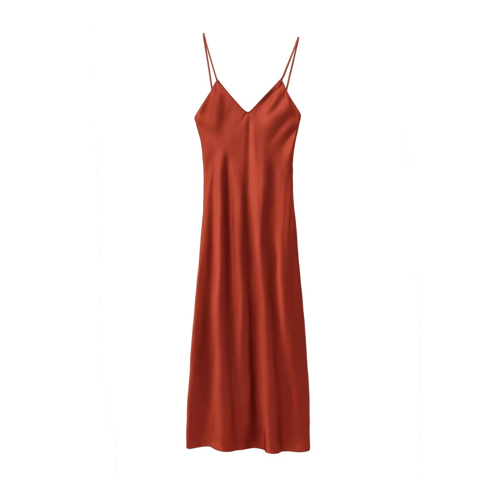 Elegant Satin Backless Midi Dress